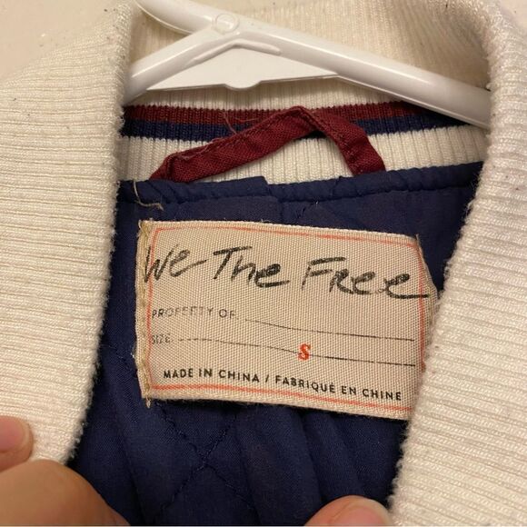 Free People varsity of dreams bomber jacket blue red cotton linen blend S - Picture 5 of 9
